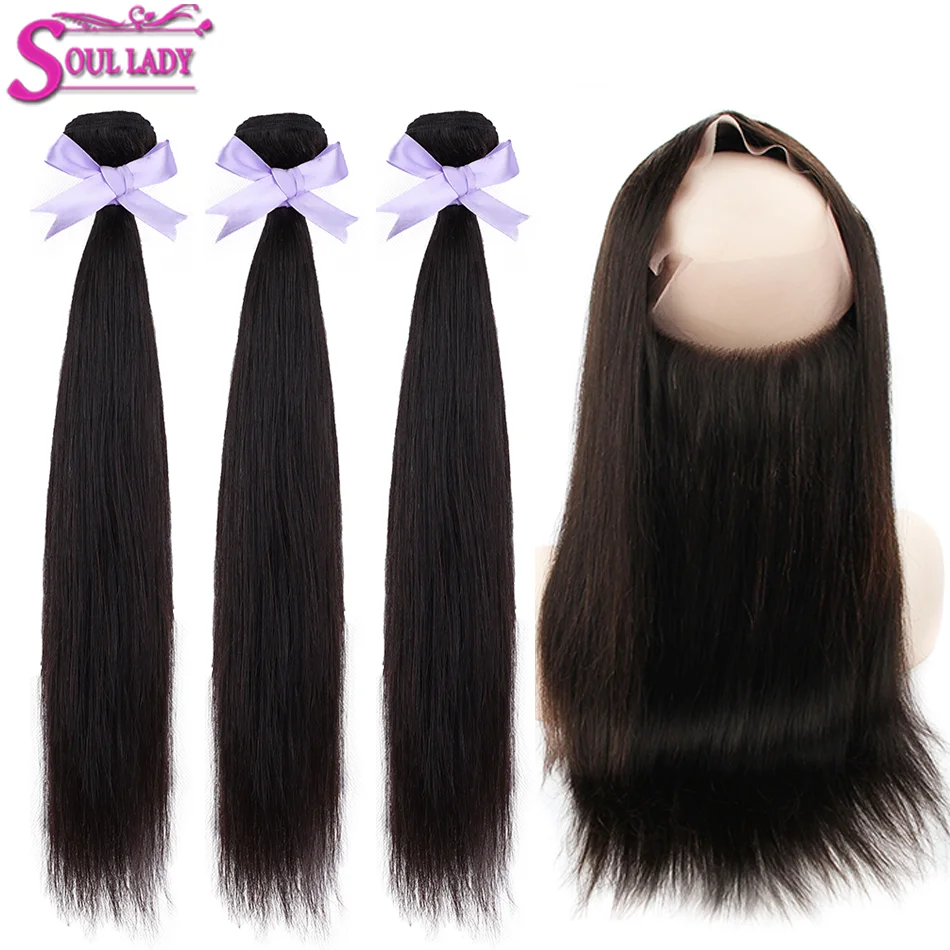 Soul Lady 360 фронтальные с пряди не Реми бразильские прямые человеческие волосы 3