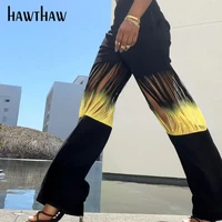 hawthaw women autumn high waist straight color block black long pants bottoms dropshipping 2021 fall wholesale lots bulk clothes