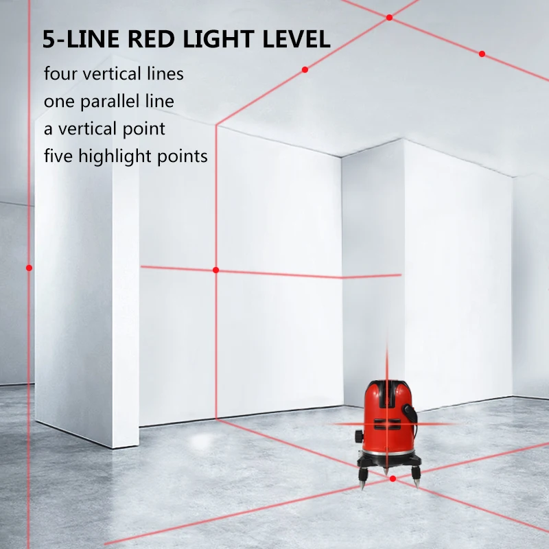 

Pracmanu 5 Line 6 Points Red Laser Level Self-leveling 360 Degree Horizontal&Vertical Adjustment Higher Visibility Outdoor Mode