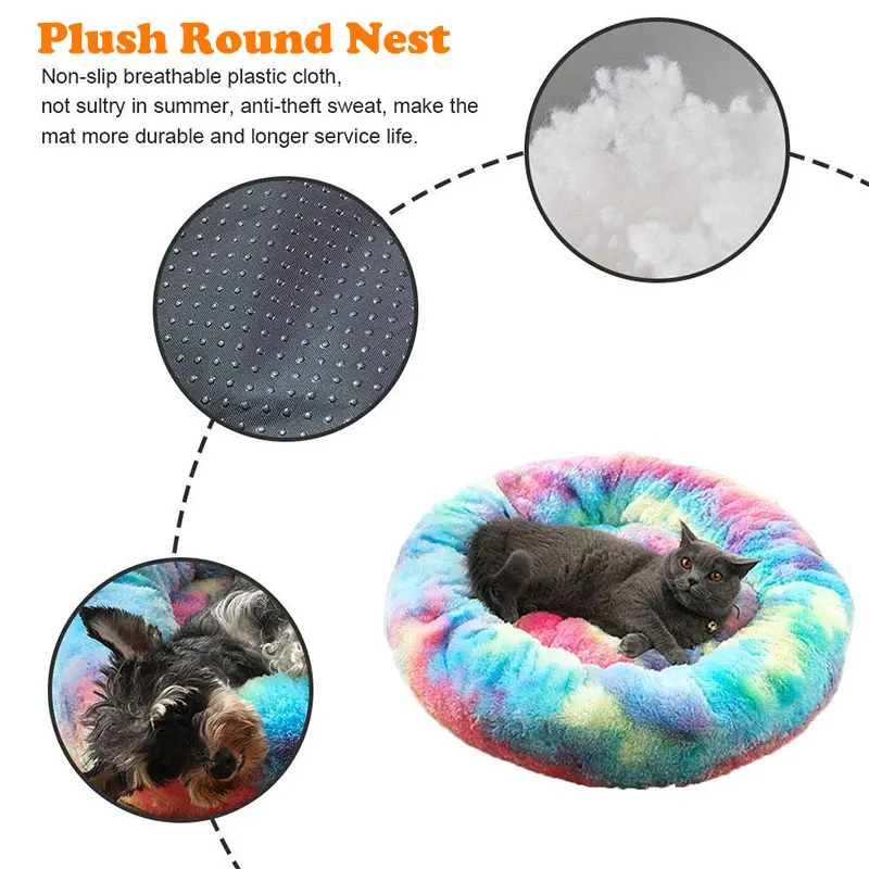 Теплые круглые плюшевые коврики для кошек и спальная сумка подушка щенка длинная