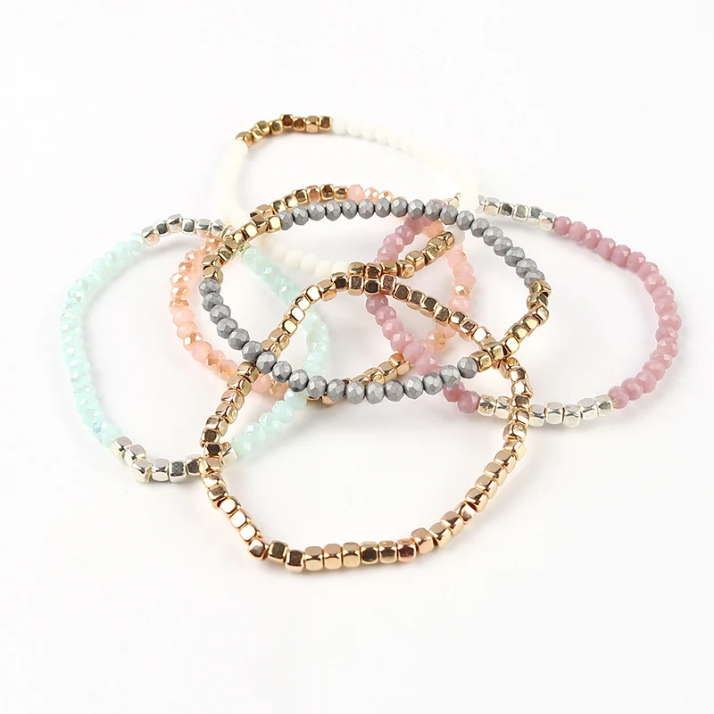 Браслет из натурального кристалла DoreenBeads, изящный бисерный браслет с эластичной основой для лучших украшений для пары, 18 см (7 1/8 дюйма), 1 штука.