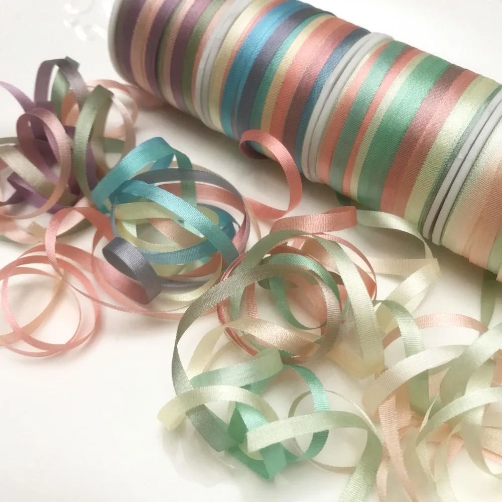 

7mm,variegated color 100% real pure silk thin taffeta silk ribbons for embroidery handcraft project,gift packing,high quality