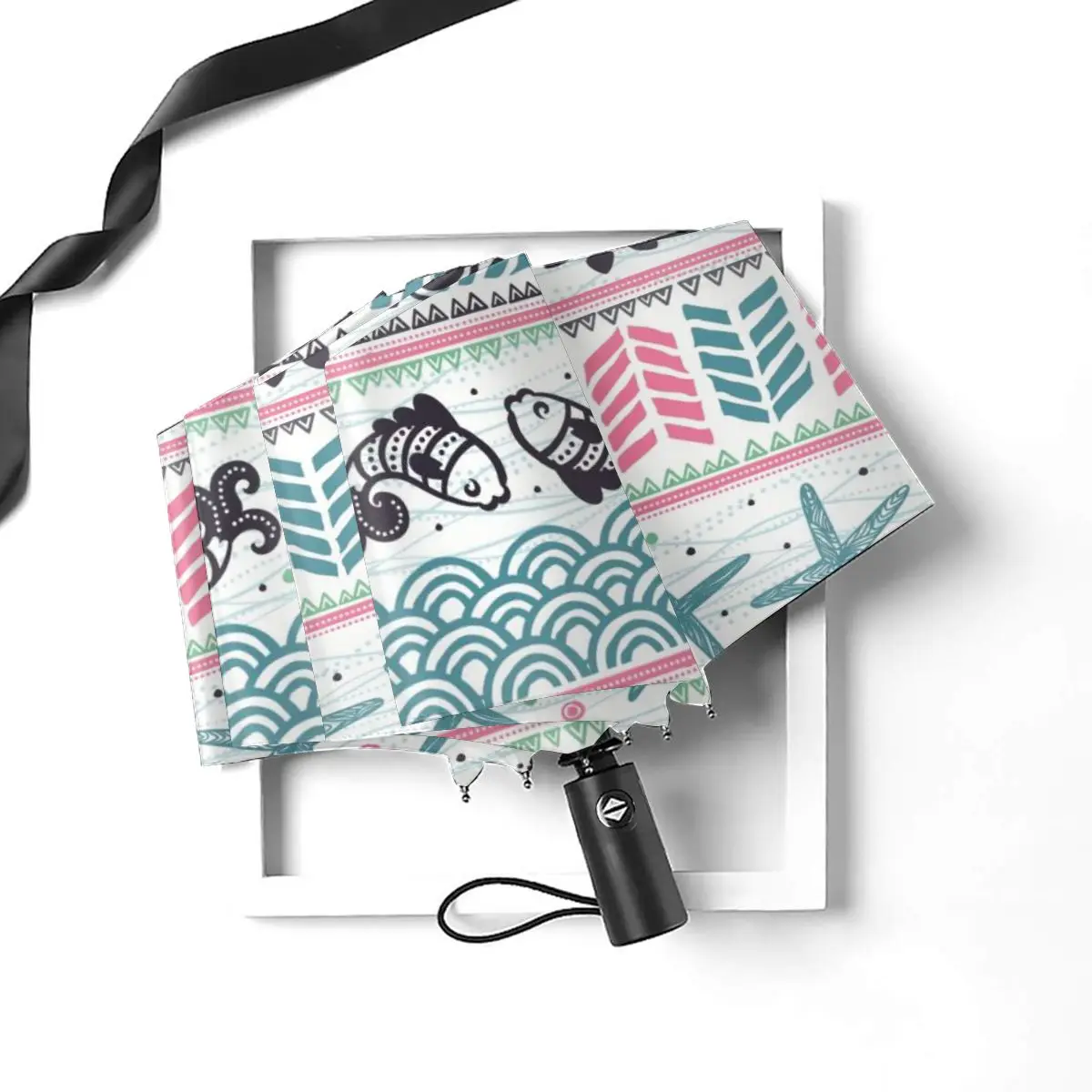 Economici Automatico Ombrello Pioggia Donne Three-ombrello Di Boho Geometrica Antivento Ombrello Femminile Impermeabile Parasole