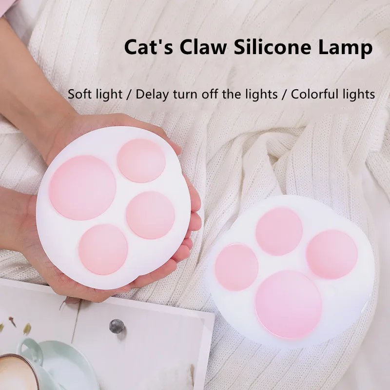 Creative Cartoon Cute Cat Paw Light Usb Rechargeable Colorful Silicone Night Light Bedroom Bedside Sleeping Led Pat Sensor Lamp