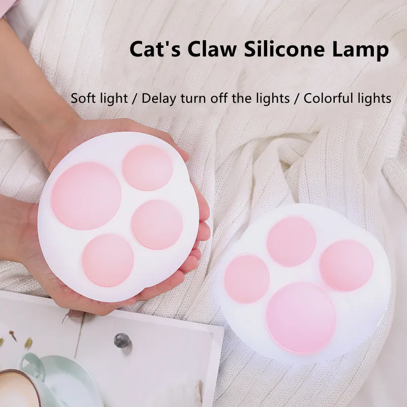 Home 46 Noturna de Silicone Noturna de Led para Quarto com Sensor Formato de Pata de Gato Colorida Recarregável Lâmpada Luz