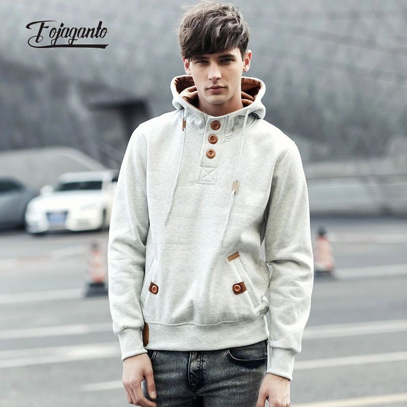 

Мужской осенний Повседневный пуловер FOJAGANTO, свитшоты, молодежная мода, худи с декоративными пуговицами, трендовый однотонный свитшот для му...