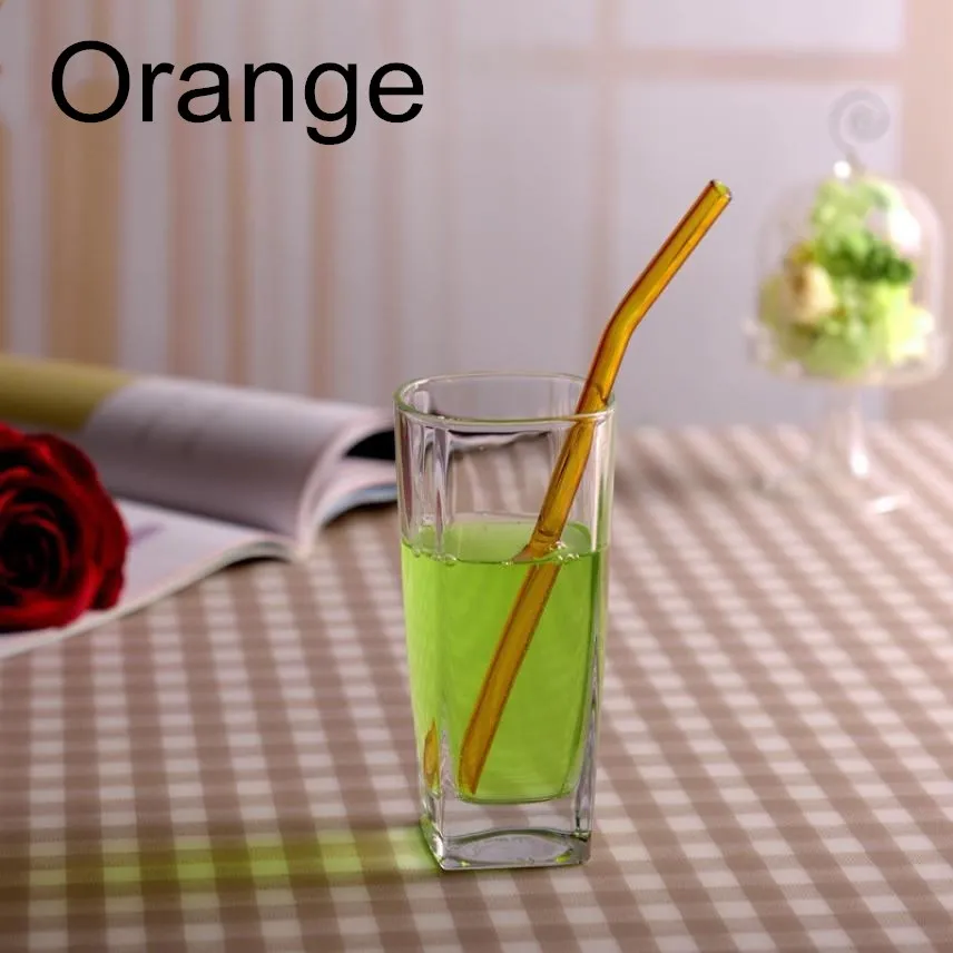 100pcs bent orange 100 шт многоразовые и термостойкие экологические стеклянные соломинки для питьевой воды с кисточкой для свадьбы, дня рождения - Цвет: 100pcs bent orange
