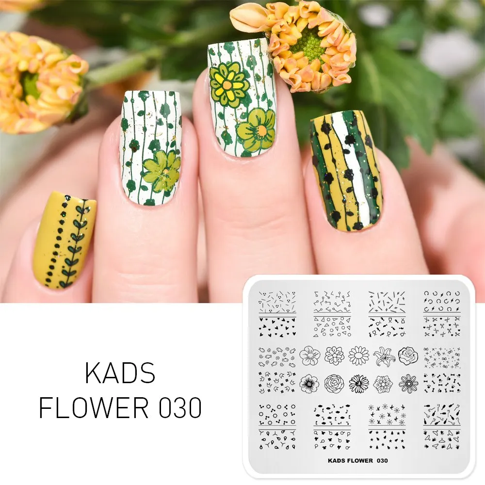 Flower 030 KADS пластины для штамповки ногтей 48 дизайнов цветок бабочка изображение дизайн ногтей штамп Шаблон трафарет для штамповки ногтей Маникюрный Инструмент - Цвет: Flower 030