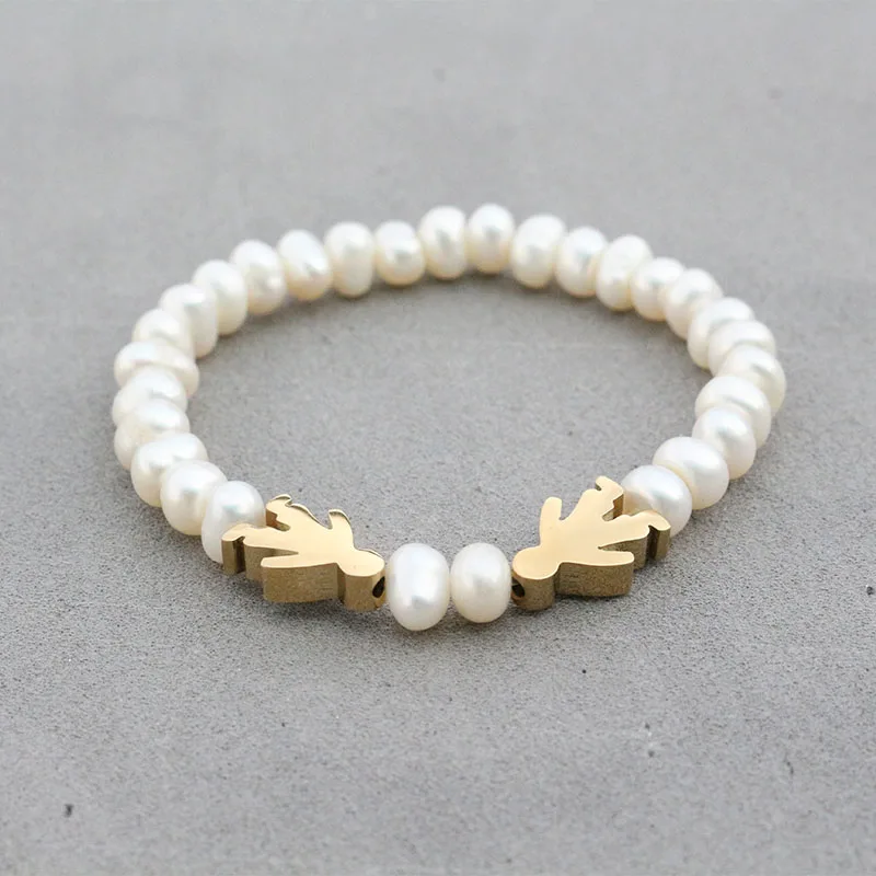 Браслет с белым жемчугом для счастливой девочки и мальчика 2 цвета свадебный