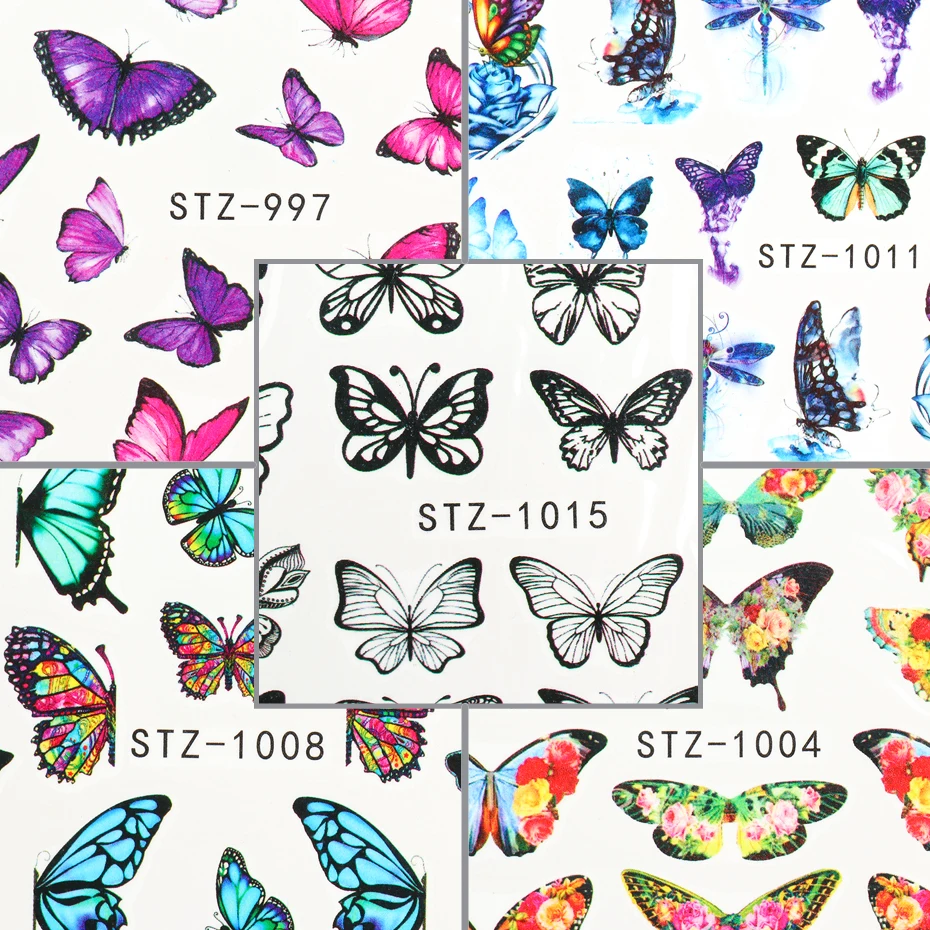 Бабочки наклейки для ногтей вода черная красочная Роза обертывание цветов