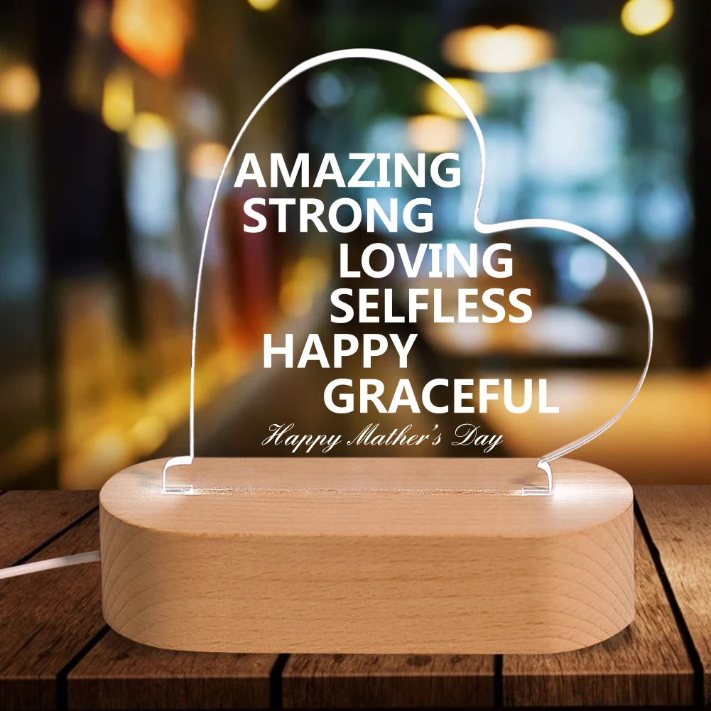 

LED White Heart-Shaped Acrylic Lamp Amzing Strong Wooden Warm Home Decor Room Living Decoration Bedside Lamp Gift For Friends