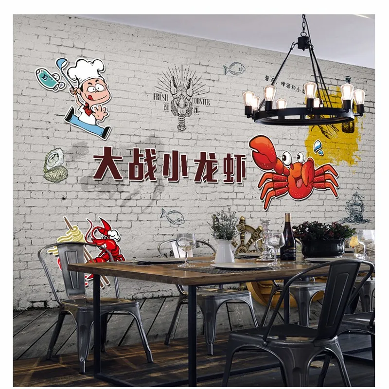 

Drop Shipping Custom 3d Wallpaper Small Lobster Spicy Hot Pot Seafood Theme Barbecue Restaurant Decoration Wallpaper Mural