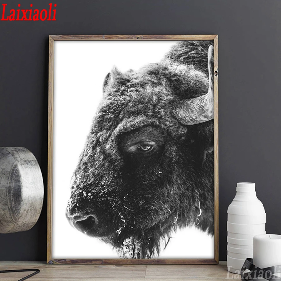 

Современная животная Холст из буйвола, алмазная живопись, картина с вышивкой Bison стразы, мозаика, икона, Настенная картина, домашнее искусст...