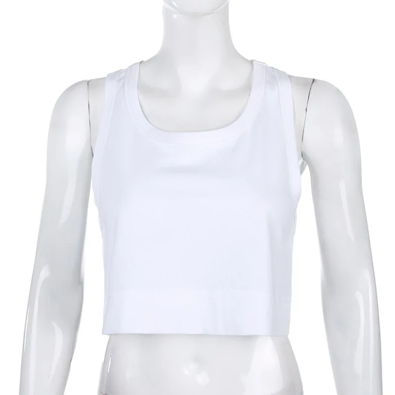 

White And Black Loose Short Tank Top Y2K Sleeveless Round Neck Casual Women Short Shirt Fashion Street Style 2021 Summer New