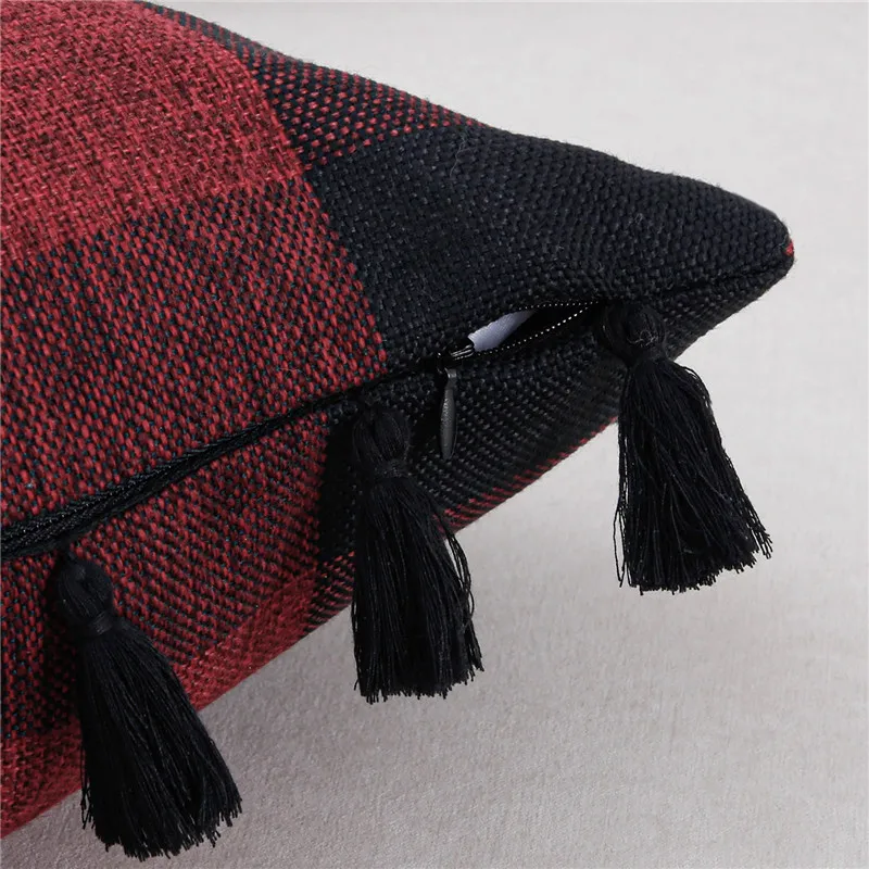 YokiSTG матерчатая подушка в клетку с четырьмя боковыми кисточками|Наволочки| |