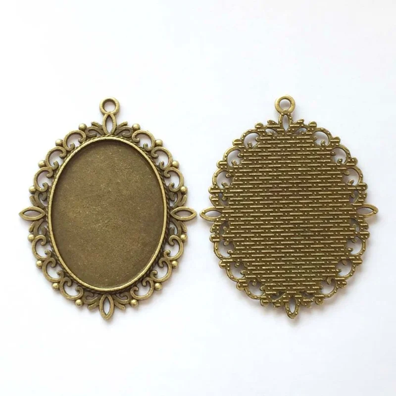 

5pcs/lot 30x40mm Necklace Pendant Setting Antique Bronze Glass Cabochon Blank Base Supplies for Jewelry T408