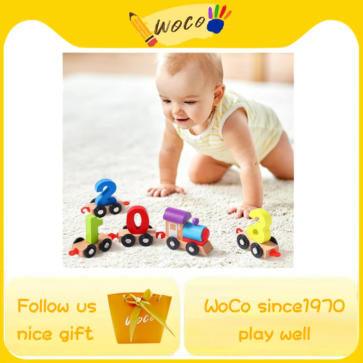

WoCo Kids Montessori Wooden Train Railway Math Number Mach Car Design Toys Prefab House Children Educational Toy Baby Boys Girls