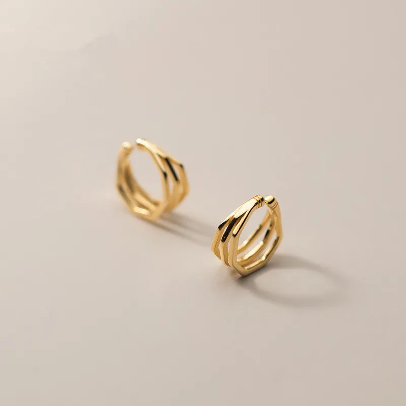 

WOOZU Real 925 Sterling Silver Chic Hollow Three-Layer Ear Cuff For Women Party Clip On Earring No Piercing Earings Jewelry Gift