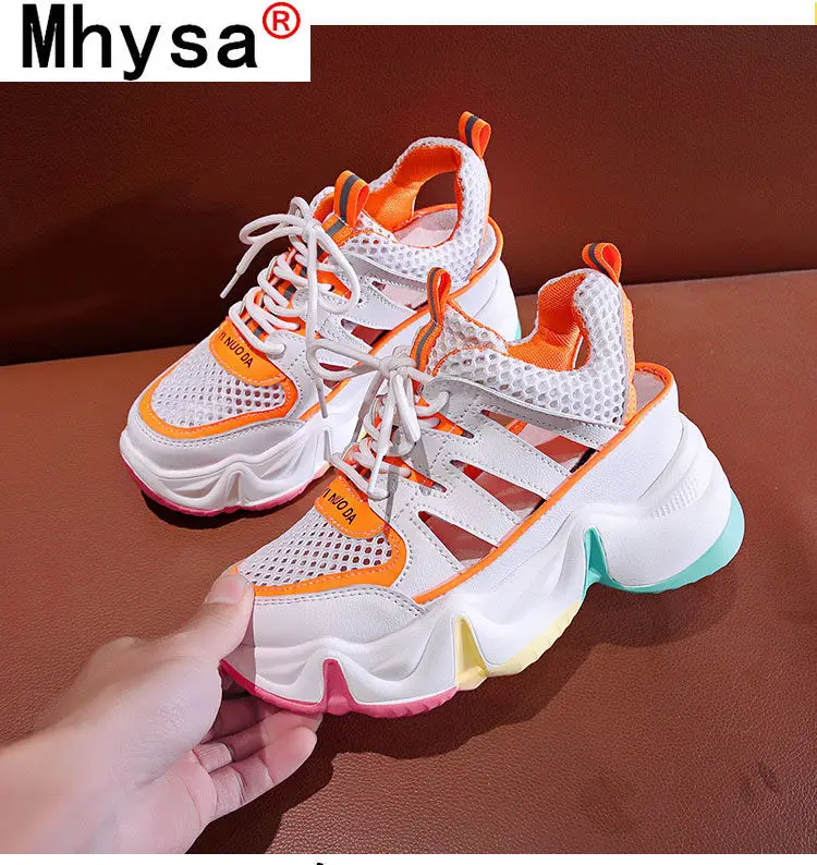 

2021 Women's Shoes Sandals Lace-up Comfortable Casual Shoes Platform Walking Platform Shoes Summer Woman Mesh Breathable Sandals