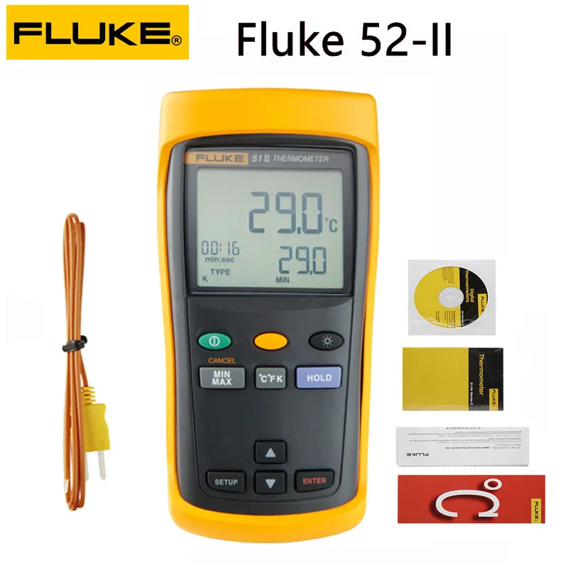 

FLUKE 52-II через двухканальный сигнал свяжитесь Тип ручной термометр светодиодный цифровой Дисплей термометр высокоточное Обнаружение