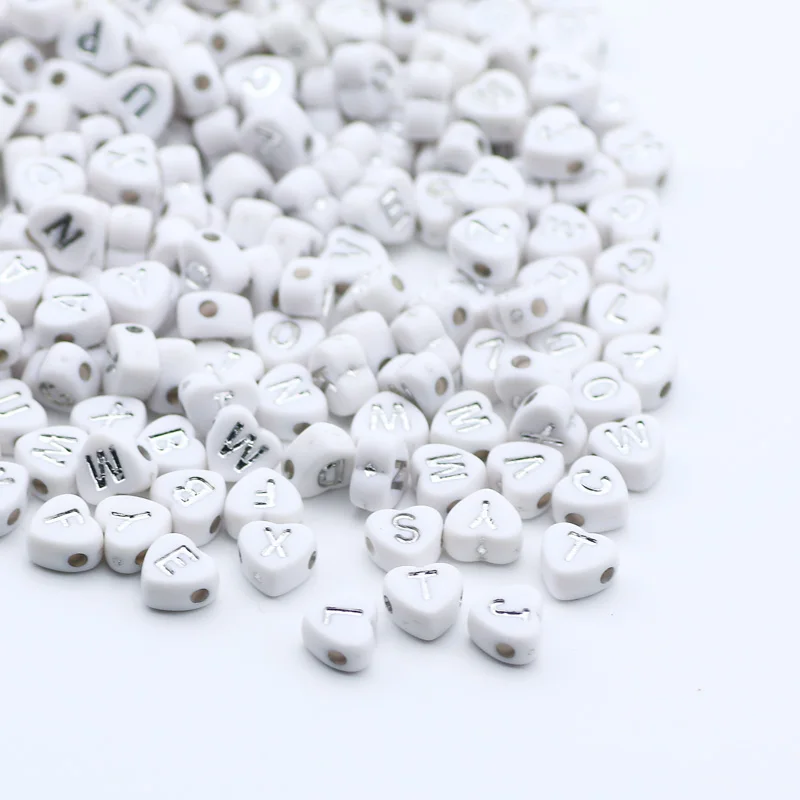 Белое Сердце Любви Серебряный Цвет Буквы Акриловые Бусины Свободные Алфавит Для