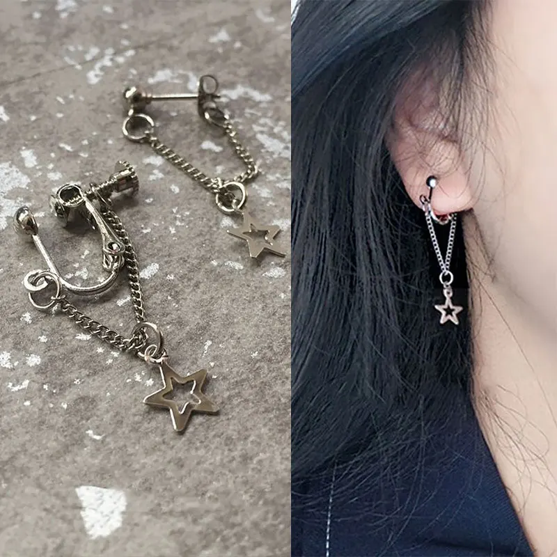 

Korean Earings Fashion Jewelry 2021 Trend Pentagram Chain Tassel Earrings For Women Temperament Punk Grunge Jewelry Wholesale
