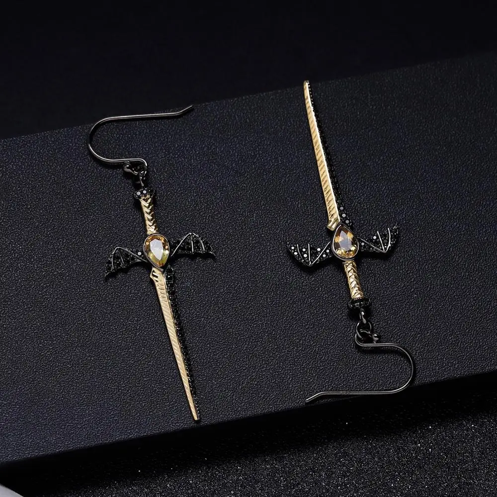 GEM'S BALLET 0.76Ct Natural Citrine Earrings 925 Sterling Silver Vintage Bat's Wing Sword Drop for Women Fine Jewelry | Украшения и