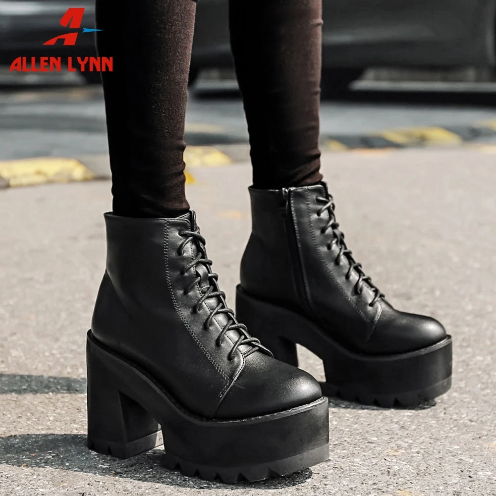 

Autumn Spring New Fashion women's Ankle Boots Platform Chunky High Heeled Shoelace Shoes Classic Mature Brand Female Booties