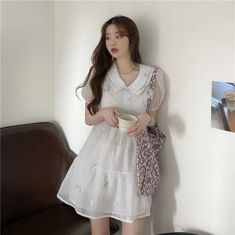 С изящным кукольным воротником обшитым поляризованные шифоновая рубашка юбка