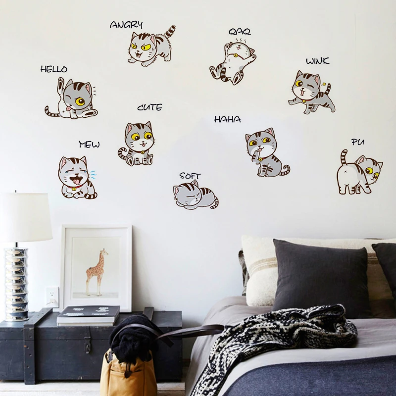 

Bedside Cabinet Refrigerator Corridor Cat Wall Sticker Home Decoration Cartoon Bookshelf TV Background Kitchen Wall Stickers
