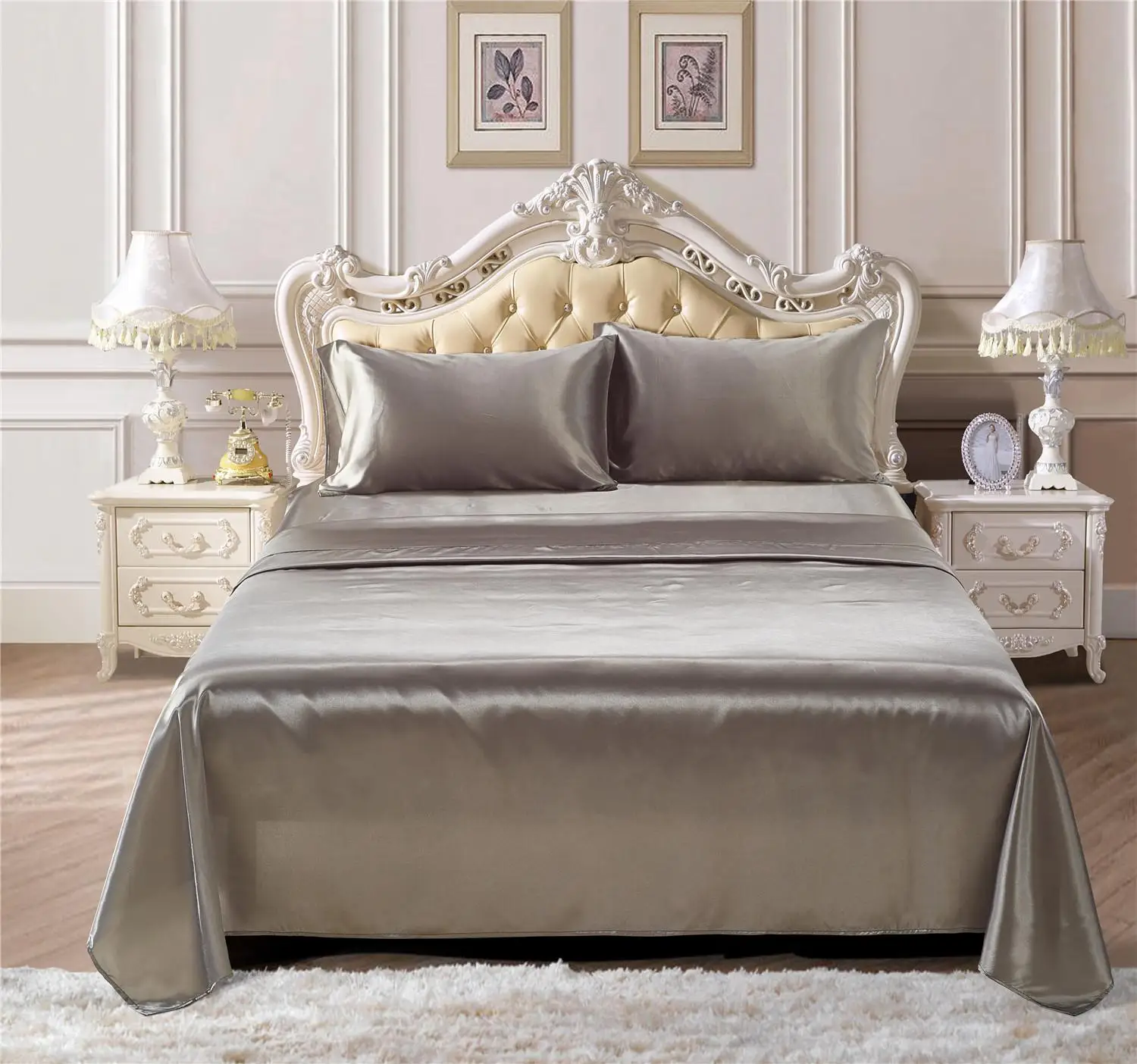 

8 Soft silk fitted sheets sets satin US Twin/Queen /King full sizes solid color Bedding 4pcs/set bedspread bed linens set