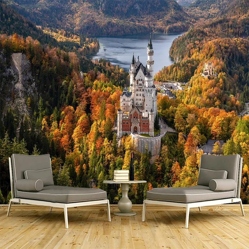 

Custom 3D Mural Photo Wallpaper European Style Castle In The Forest Wall Papers Home Decor Living Room TV Backdrop Wall Covering