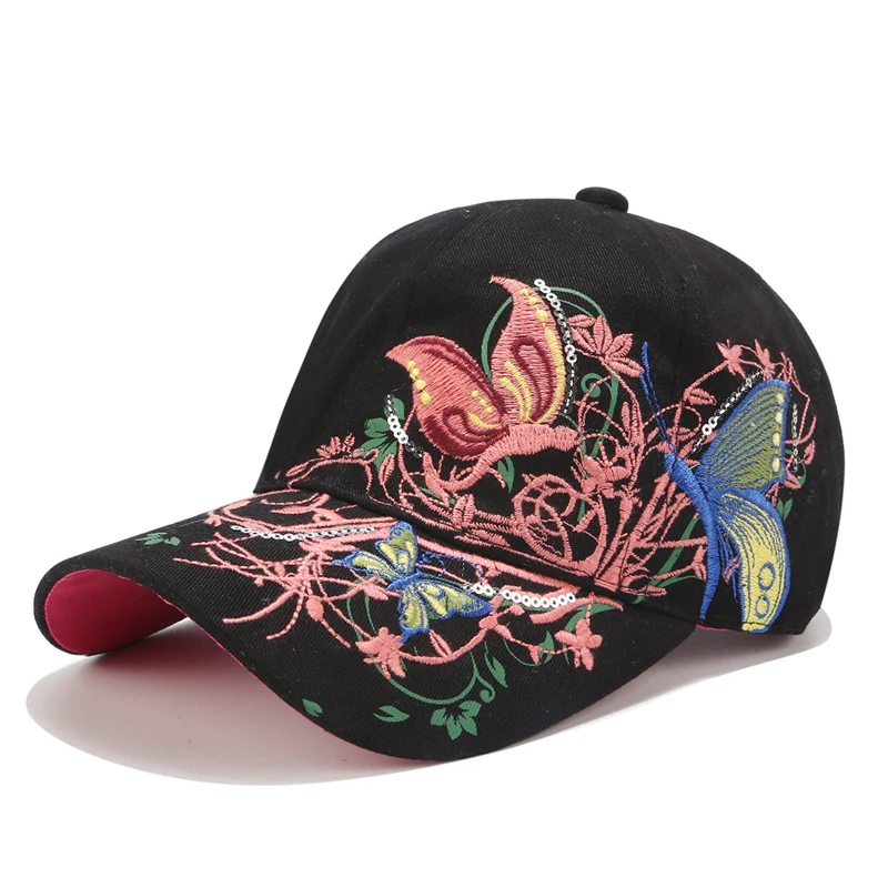 

2021 New Baseball Caps High Quality Butterflies and Flowers Embroidery Summer and Fall Fashion Women Hat