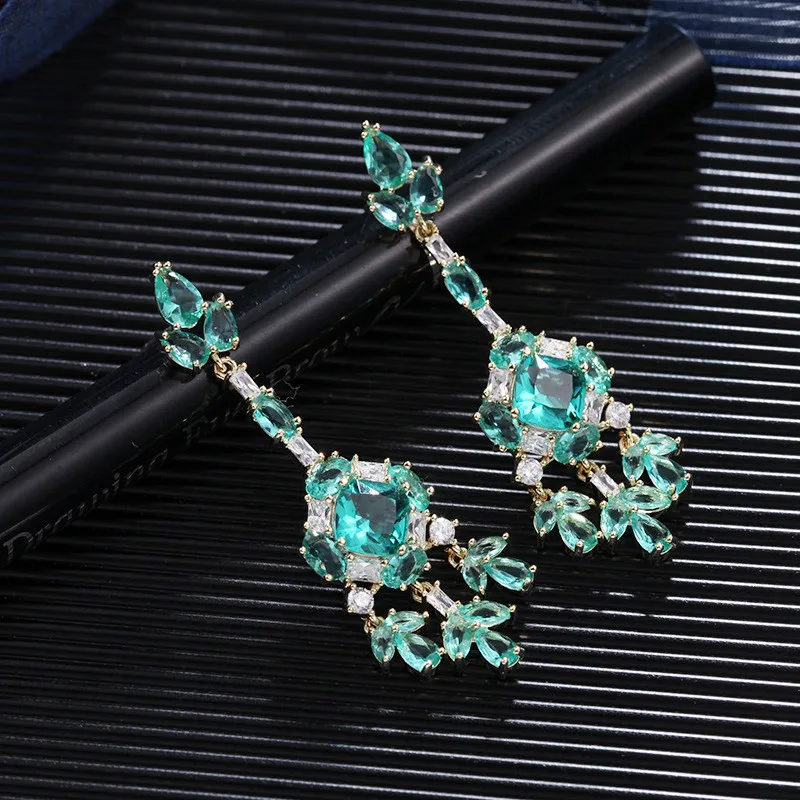 

Vintage Lake Green Rhinestone Butterfly Petal Earrings Long Petals Accessories