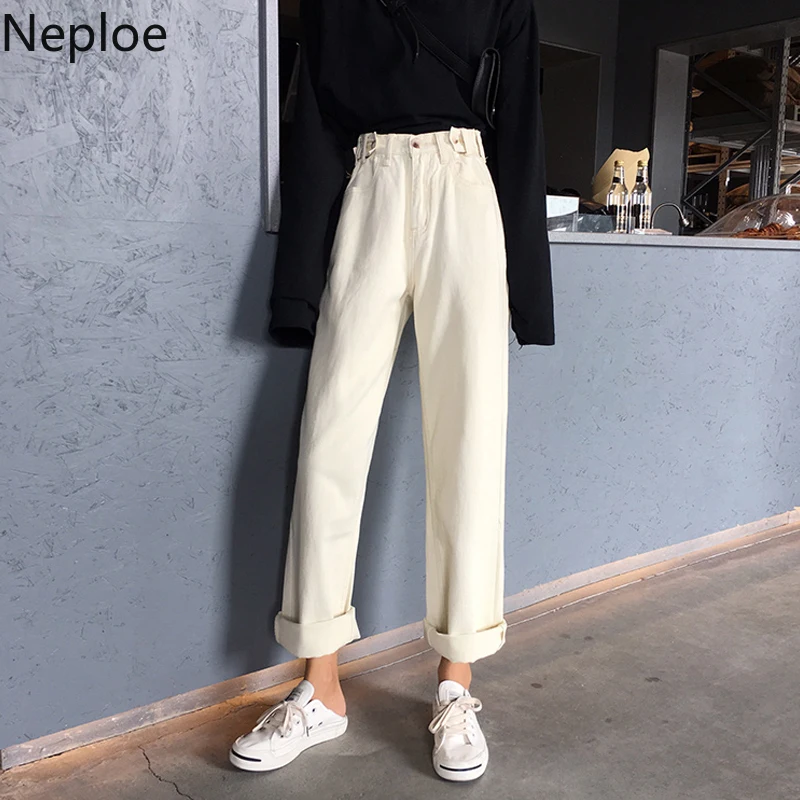 Neploe High Waist Hip Button Design Denim Pants Solid Straight Autumn Spring Outwear Trousers 2020 New Wild Pantalones 48606 | Женская