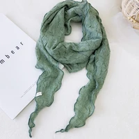 pleated embossed solid color cotton diamond scarf female spring summer soft versatile korea 15030cm decorative small shawl e41