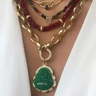 Роскошное дизайнерское ожерелье в стиле хип-хоп с кубическим цирконием, бирюзовое, синее, зеленое, Нефритовое, золотое, массивное, буддийское ожерелье с кубическим цирконием, Женское Ожерелье