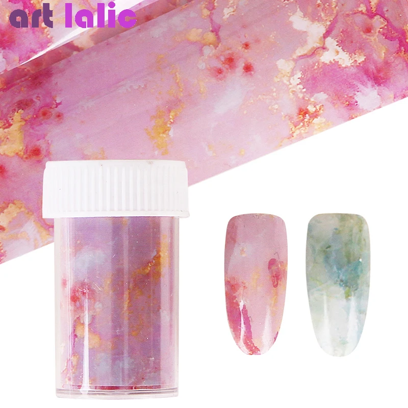 

Marble Pink Blue Gold Foils Paper Nail Art Transfer Sticker Slide Decals Gel Nails Decoration 125x4cm