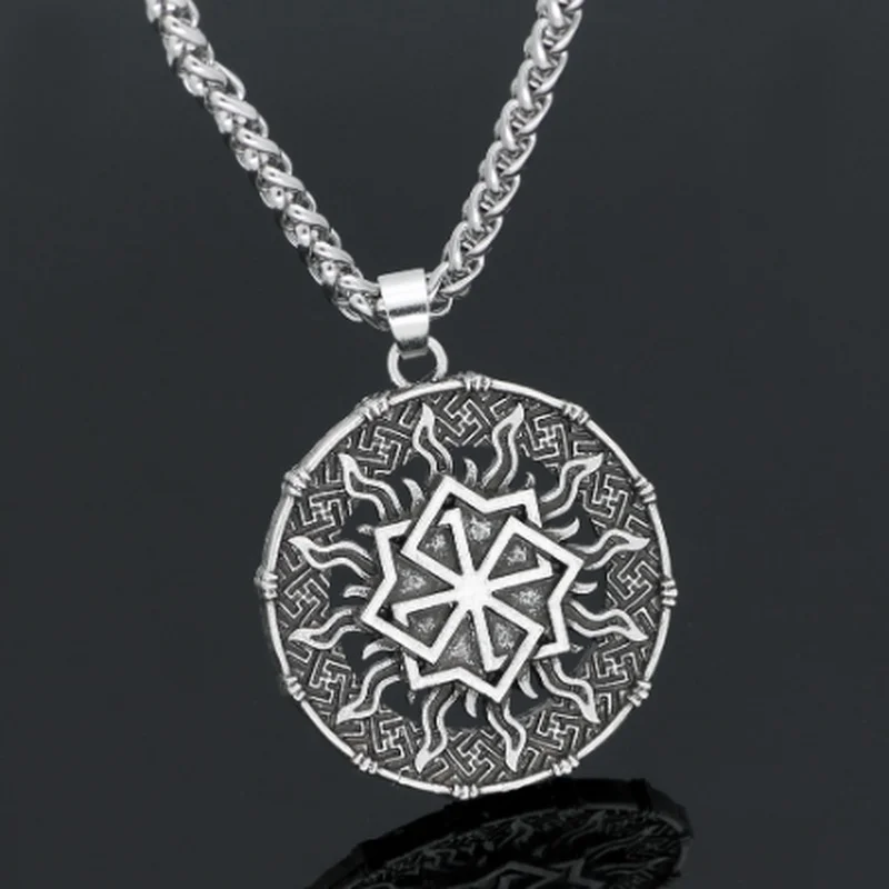 

Vintage High Quality Metal Sunflower Rune Amulet Pendant Slavic Necklace Best Gift for Man Hip Hop Party Accessories Collection