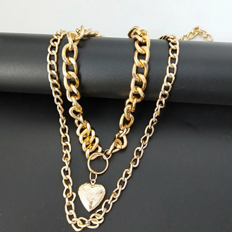 

Women Fashion Retro Creative Heart Pendant Necklace Double Layer Female Necklaces Birthday Present Party Jewelry