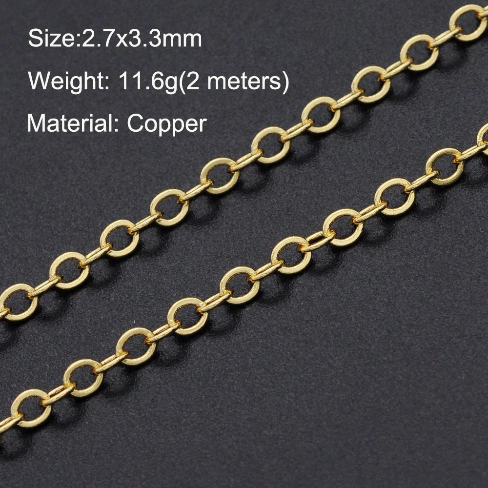

2 Meters/lot 3x3.3mm Gold Plated DIY Jewelry Link Chain Wholesale OEM Order Accept Top Quality Bracelet Making Chains Bulk Chain