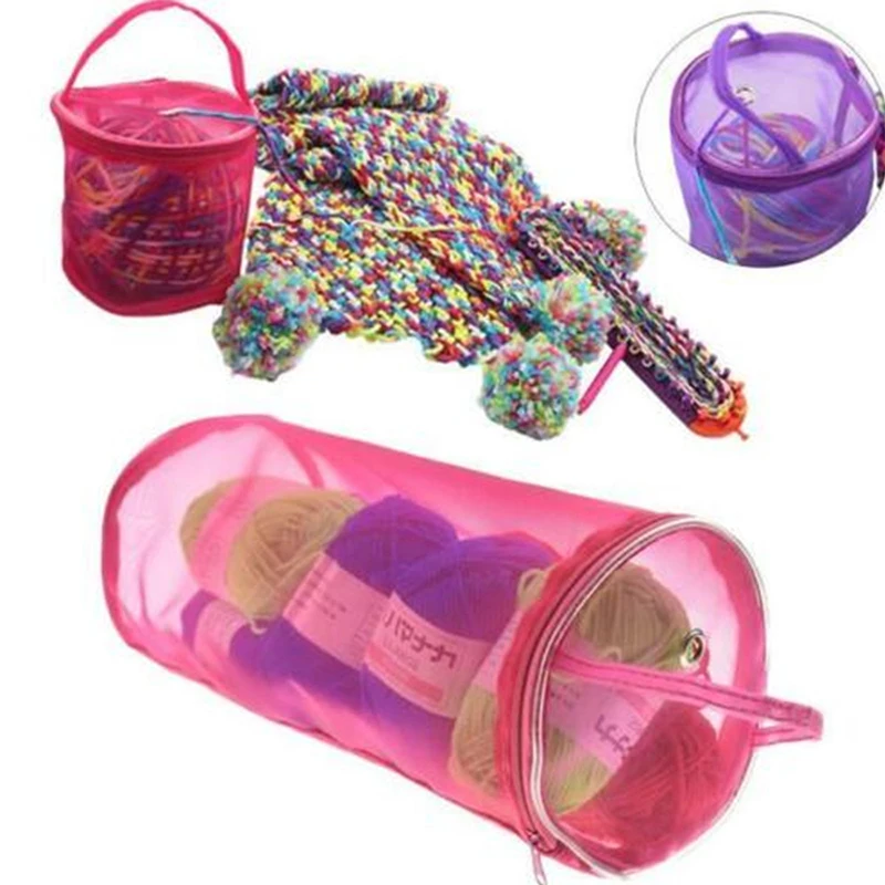 

Portable Mesh Weaving Round Bags Lightweight Wool Storage Bag Organizer Yarn Crochet Knitting Baskets Sewing Tool Accessories