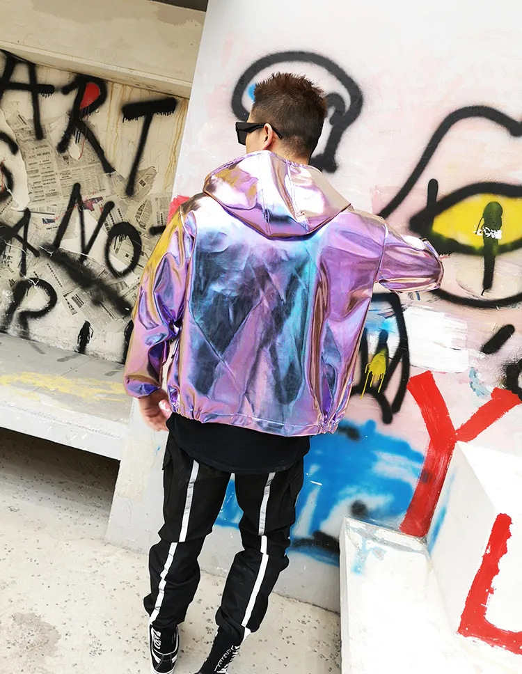 Мужская одежда фиолетовая серебристая золотая мотоциклетная куртка из