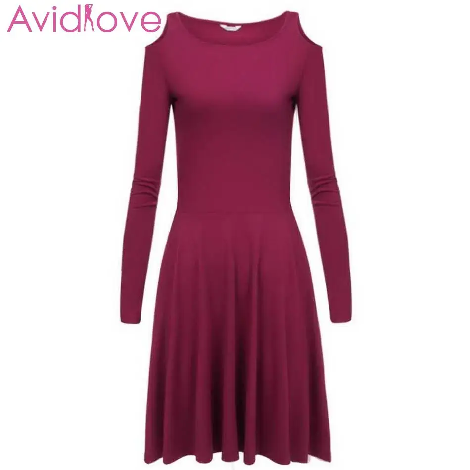 Сексуальное женское платье с открытыми плечами тонкое весеннее круглым вырезом