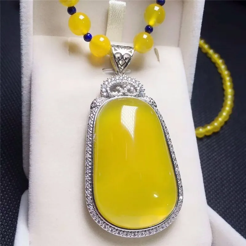 

LETSFUN Fine Jewelry 925 Silver Inlaid Natural Chalcedony Noble Pendant Necklace Sweater Chain Gifts Free Shipping