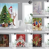 designers printed christmas tree santa claus gift farmhouse bath bathroom curtain textile merry christmas bath shower curtain
