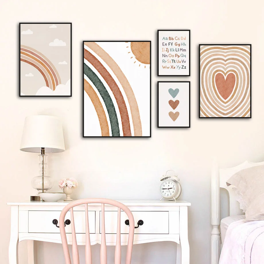 Мультяшная лама Гора Радуга алфавит любовь детская стена Художественная печать