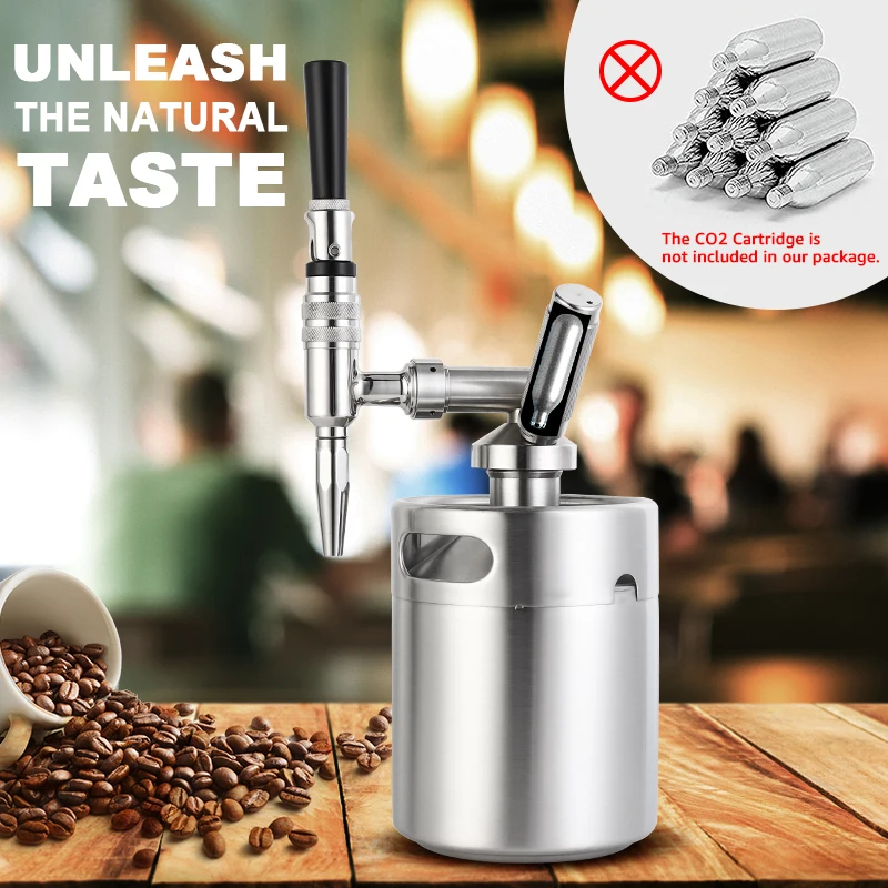 

Homebrew 2L Mini Growler Nitro Cold Brew Coffee Maker Kit,304 Stainless Steel Craft Beer Keg Nitrogen Coffee Dispenser Container