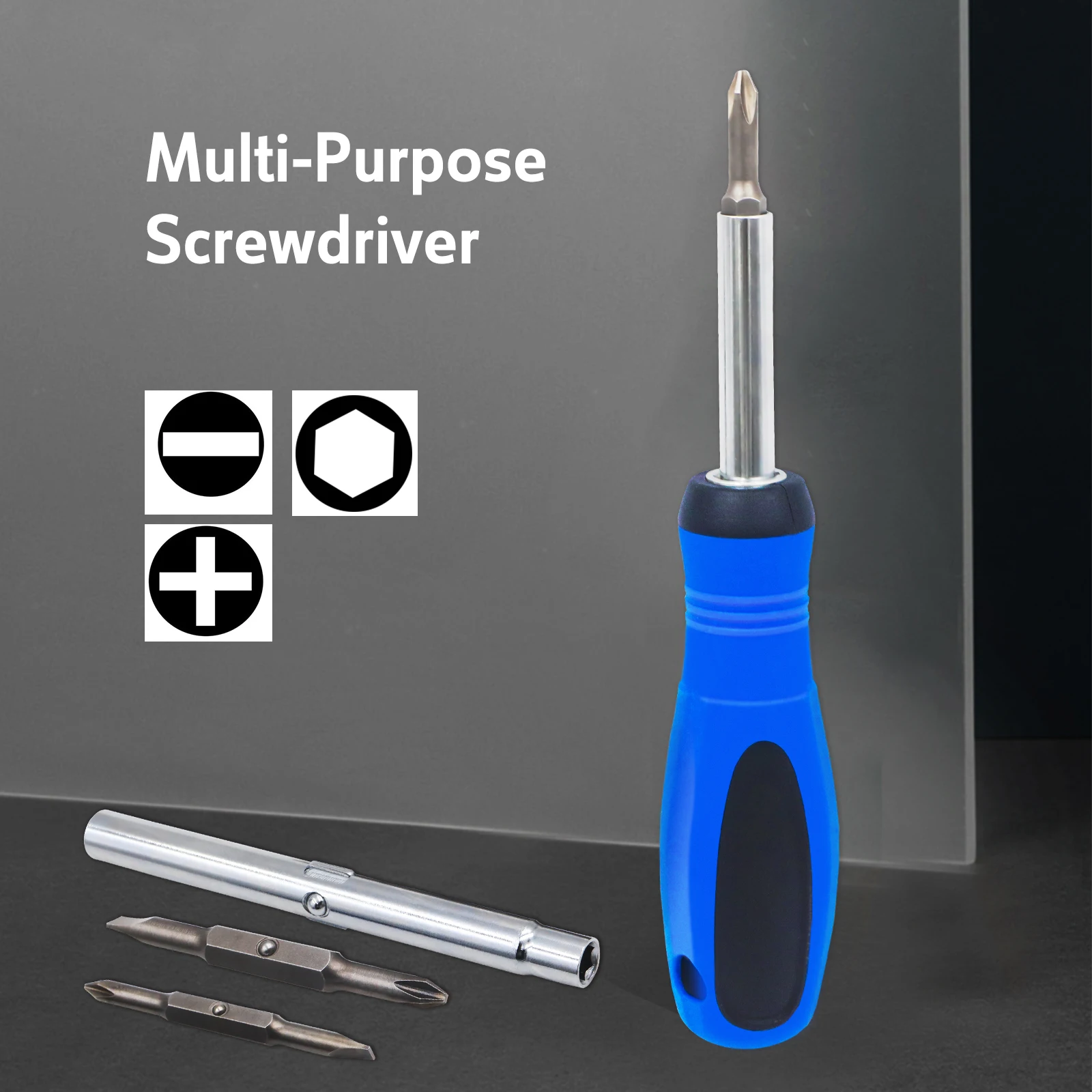 

AKORD 6 in 1 Multipurpose Screwdriver Set Cr-V Two-way Bit Set with TPR Handle