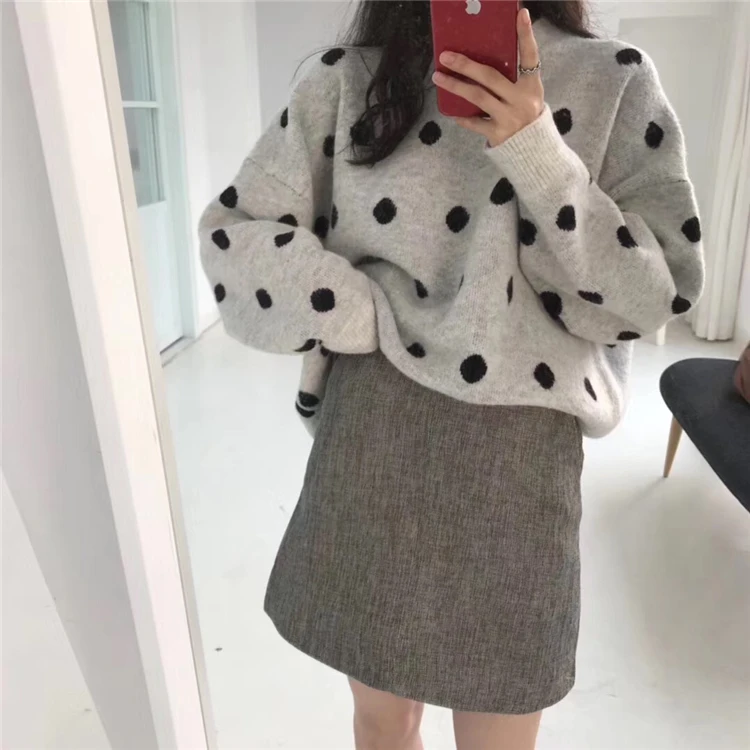 3 colors 2019 autumn chic style polka dot thick warm long-sleeve pullover knitted sweaters womens (N0033) | Женская одежда